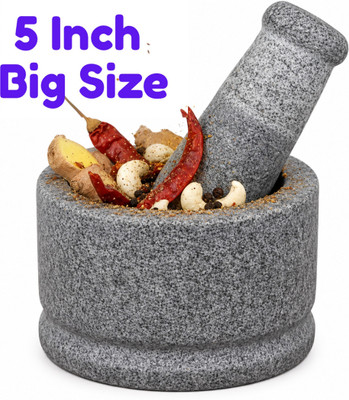 SELVAM TRADERS (5 Inch) Mortar and Pestle Set for Spices, Okhli Masher, Khalbatta Stone Stoneware Masher(Pack of 1)