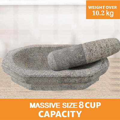 Anjalm Trade Kalvam Stone Mortar and Pestle Set,Masher, Khalbatta,(10.5 inch Big Size) Stoneware Masher(Pack of 1)