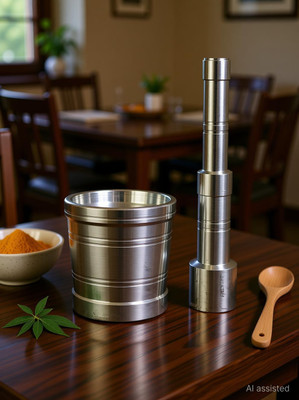 Online Quality Store High Quality Mortar & Pestle/Imam Dasta/Ohkli Musal/Kharal/Khalbatta/Okhli Masher/masher/8.89 CM Mortar & 14.9 CM Pestle Aluminium Masher(Pack of 2)