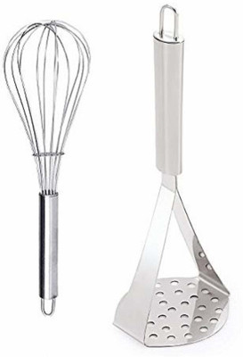 DUBE Stainless Steel Egg Whisk / Egg Beater & Potato Masher / Pav Bhaji Masher Stainless Steel Masher(Pack of 2)