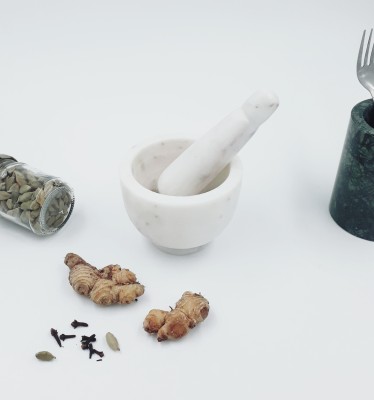 KRAFT CLOUDS White Marble Mortar Pestle Set | Khallad, Okhli, Idi Kallu for Grinding Spices Stoneware Masher(Pack of 1)
