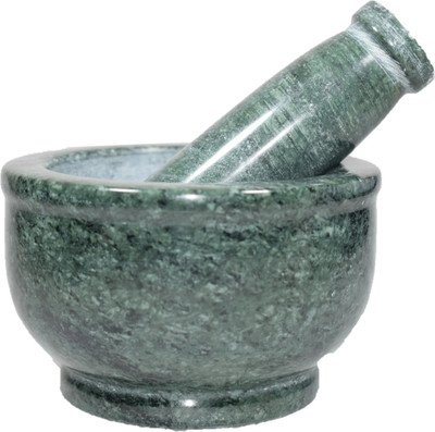 TANISHKA CREATIONS Green 4 Inch Mortar and Pastle / Okhli Musli / Imam Dasta / Khalbatta / Masher Marble Masher(Pack of 1)