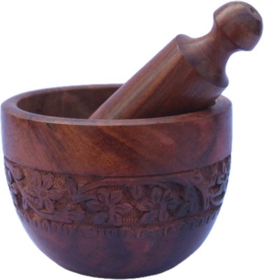 MSVINTAGE Wooden Okhli and Musel Set /Mortar And Pestle Set | Spices And Herb Crusher Wood Masher(Pack of 1)