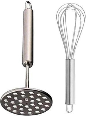 ANIAN Stainless Steel Masher & Whisk Combo Set (2-in-1 Kitchen Tool) Stainless Steel Masher(Pack of 2)