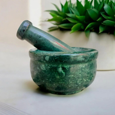 milap creations Marble Mortar and Pestle Khalbatta Okhli Musal Silbatta Imamdasta Stone 5 inch Marble Masher(Pack of 1)
