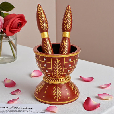 BELLS GIFTS Handcrafted Decorative Okhli & Musal, Khalbatta, Mortar Pastle Wood Masher(Pack of 1)