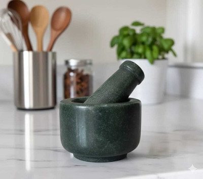 NSR Marble Mortar and Pestle Green 4 Inch | Imam Dasta, Kharal, Kundi, Okhli Marble Masher(Pack of 1)