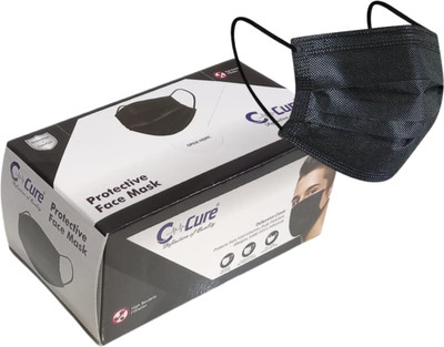 C-Cure 3 Disposable Face Mask Surgical Mask With Melt Blown Fabric Layer BLACK Non-Reusable Surgical Mask(Black, Free Size, Pack of 50, 3 Ply)