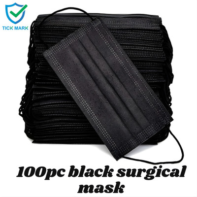 tick mark Surgical Black Medical Mask Breathable, Disposable Surgical Black Medical Mask Water Resistant, Non-Washable Surgical Mask With Melt Blown Fabric Layer(Black, Free Size, Pack of 100, 3 Ply)