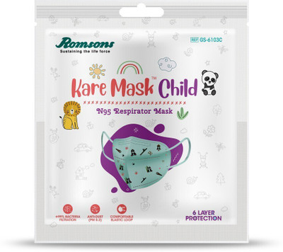 Romsons Kare Mask Child 6-layer N95 Mask with Adjustable Head Loops, Pack of 3 Kare Mask Child Water Resistant(Multicolor, S, Pack of 3)