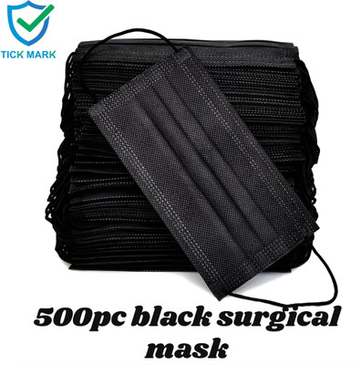 tick mark Premium Black Surgical Mask | 3 Layer Protective Disposable Mask Surgical Black Medical Mask Water Resistant, Non-Reusable, Non-Washable Surgical Mask With Melt Blown Fabric Layer(Black, Free Size, Pack of 500, 3 Ply)