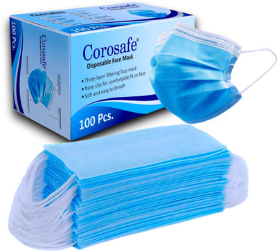 Corosafe Mask with Nose Clip 3 Layer Anti - Pollution Non woven Cloth Mask With Melt Blown Fabric Layer(Blue, Free Size, Pack of 100, 3 Ply)
