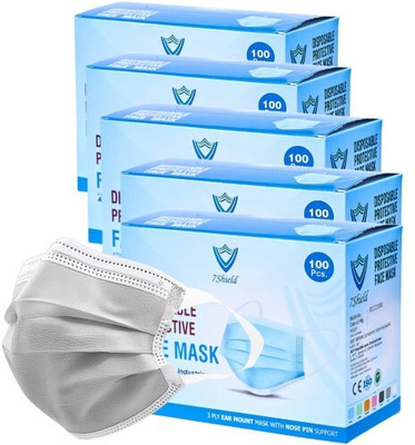 7SHIELD CE and ISO Certified with Extra soft Fabric ear loop and Inbuilt Plastic coated Nose pin disposable unisex mask soft fabric Ear loop Soft loop Mask Water Resistant, Non-Washable, Non-Reusable Surgical Mask(Grey, Free Size, Pack of 500, 3 Ply)