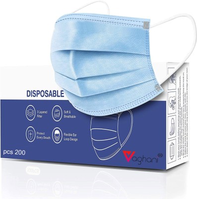 Vaghani 200 Pcs Blue Nose Pin Disposable Iso 3 Ply Pharmaceutical Polluation Mask 3 Ply Surgical Mask 200 Pcs ( Blue )( 75 Gsm )( Primium ) Surgical Mask With Melt Blown Fabric Layer(Blue, Free Size, Pack of 200, 3 Ply)