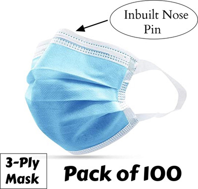 7SHIELD CE and ISO Certified Surgical mask with Extra soft Fabric ear loop Fabric Ear loop Water Resistant, Non-Washable Surgical Mask With Melt Blown Fabric Layer(Blue, Free Size, Pack of 100, 3 Ply)
