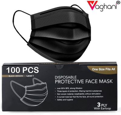 Vaghani 100 Black Mask With Pin Iso Mark 3 Ply Pharmaceutical Surgical Pollution 3 Ply ( With Nose Pin ) Surgical Mask With Melt Blown Fabric Layer(Black, Free Size, Pack of 100, 3 Ply) Vaghani 100 Black Mask With Pin Iso Mark 3 Ply Pharmaceutical Surgical Pollution 3 Ply ( With Nose Pin ) Surgical Mask With Melt Blown Fabric Layer(Black, Free Size, Pack of 100, 3 Ply)
