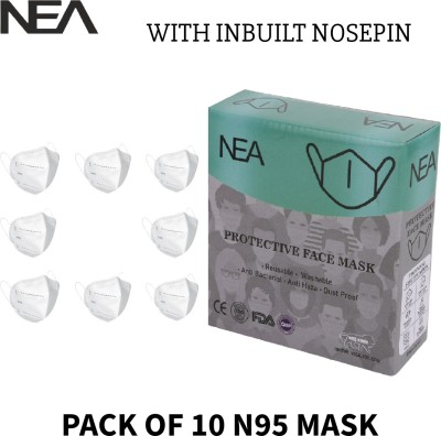 Nea N95 5 Layer Reusable , washable Face Mask BIS Certified FFP2 for Men ,Women mask respirator 24 Water Resistant, Reusable, Washable(White, Free Size, Pack of 10)