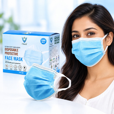 7SHIELD 7Shiled Surgical mask with Extra soft Fabric ear loop Extra Soft Fabric Ear Loop Mask Water Resistant Surgical Mask With Melt Blown Fabric Layer(Blue, Free Size, Pack of 100, 3 Ply)