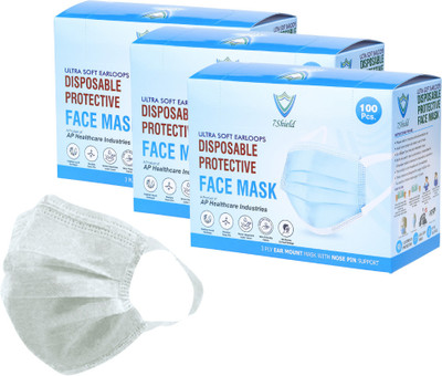 7SHIELD CE and ISO Certified with Extra soft Fabric ear loop and Inbuilt Plastic coated Nose pin disposable unisex mask soft fabric Ear loop Soft loop Mask Water Resistant Surgical Mask(Grey, Free Size, Pack of 300, 3 Ply)