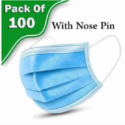 KRISHZONE 3ply nose pin mask Surgical Mask With Melt Blown Fabric Layer(Blue, Free Size, Pack of 100, 3 Ply)