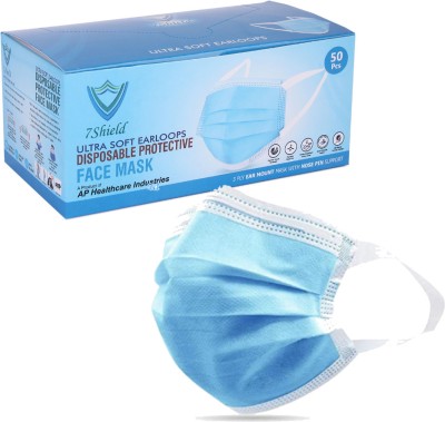 7SHIELD CE and ISO Certified Surgical mask with Extra soft Fabric ear loop 50pc softloop Non-Washable Surgical Mask(Blue, Free Size, Pack of 50, 3 Ply)