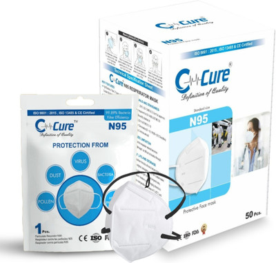 C-Cure N95 Disposable Face Mask with Adjustable Head Loop 5 Layer Protection CDN95FMWHL-50 Reusable, Washable(White, Free Size, Pack of 50)