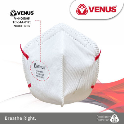 Venus V-Shwas V-4400 N95 White fold flat Face Mask NIOSH N95 Approved V-4400 N95(White, L, Pack of 10)