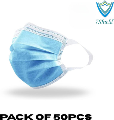 7SHIELD CE and ISO Certified Surgical mask with Extra soft Fabric ear loop 50pc softloop Non-Washable, Non-Reusable Surgical Mask(Blue, Free Size, Pack of 50, 3 Ply)
