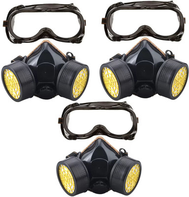 SHIVEXIM Paint Spray Protection Mask Respirator Silicone Antivirus Half Mask Protection Mask Goggles(Black, Free Size, Pack of 3)