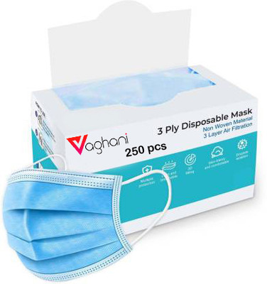 Vaghani 250 Pcs Blue Nose Pin Disposable Iso 3 Ply Pharmaceutical Polluation Mask 3 Ply Polluation Mask 250 Pcs ( Blue )( 75 Gsm )( Export ) Surgical Mask With Melt Blown Fabric Layer(Blue, Free Size, Pack of 250, 3 Ply)