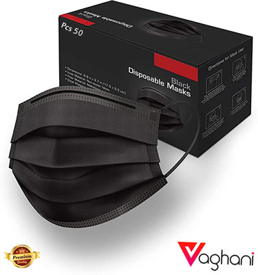 Vaghani 50 PcsBlack Nose Pin Meltblown Iso Mark Pharmaceutical Primium Quality Mask 3 Ply Polluation Melt Blown Mask 50 Pcs ( Black )( 75 Gsm ) Surgical Mask With Melt Blown Fabric Layer(Black, Free Size, Pack of 50, 3 Ply)