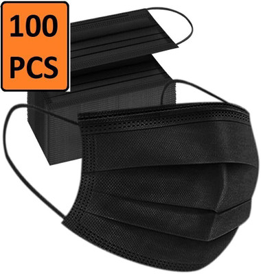KGKR Surgical Mask for Mens ,Womens, Kids Water Resistant, Reusable, Non-Washable Surgical Mask With Melt Blown Fabric Layer(Black, M, Pack of 100, 3 Ply)