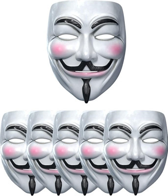 DEZYEN 6pcs vendetta hacker mask best quality mask party mask (pack of 6) Party Mask(White, Pack of 6)