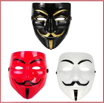 Rangbaaz Enterprises High Quality Vendetta Hacker Comic Anonymous Guy Fawkes Gift Joker Party Mask(White, Red, Black, Pack of 3)