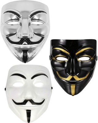 Western Era Vendetta Anonymous Resin Fancy Cool Costume Cosplay Mask, Party, Costume, Prop Party Mask(Black, Silver, White, Pack of 3)