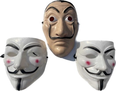 aaru singh 2 white joker vendetta with 1 money heist face mask Decorative Mask(Multicolor, Pack of 3)