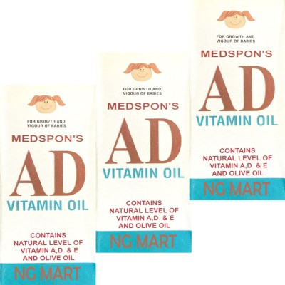 NG MART MEDSPON'S VITAMIN AD BABY MASSAGE OIL FOR HEALTHY & SOFTEN SKIN PACK OF 100ml x3(300 ml)