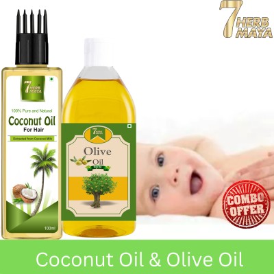 7Herbmaya Coconut Oil with Extra Virgin Olive Oil for hair & skin care(300 ml)