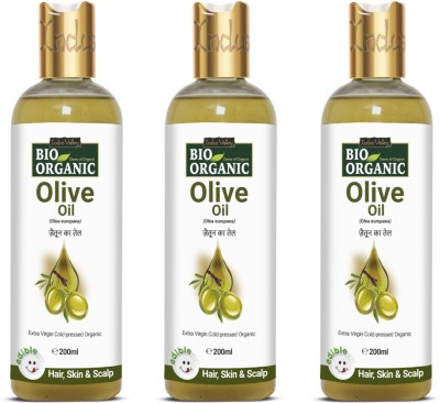 Indus Valley Bio Organic Olive Massage Oil Multipurpose Benefits For Skin & Hair Pack of 3(600 ml)
