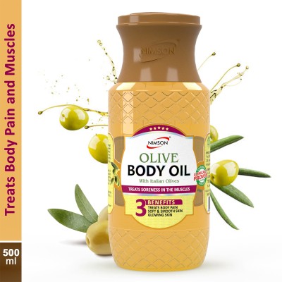 Nimson Olive Body Massage Oil with Italian Olives Treats Body Pain & Muscles Soft Skin(500 ml)