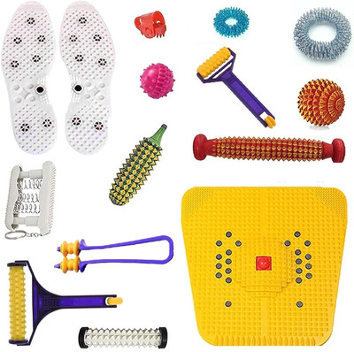 AHCS Acupressure Massager & Sujok Therapy Tools Combo Kit For Stress Pain Relief Natural Care With Bio-Magnetic Power Foot Mat (Set of 14) Massager(Multicolor)