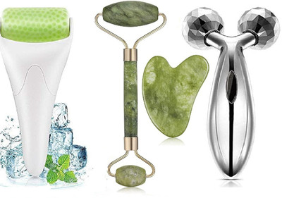 MORVIKA 3 ICE ROLLER+ JADE ROLLER ,GAUSHA+3D MASSAGER Massager(Multicolor)
