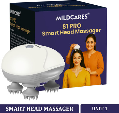 Mildcares Rechargeable Smart Head Massager | 4 Rotating Nodes for Stress Relief Nodes for Hair Growth Relaxation, Stress Relief Electric Head Massager Automatic Massager(White)