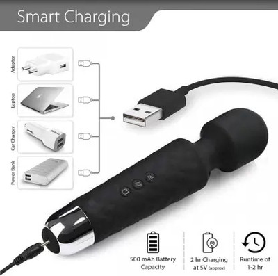 GRMART Full Body Magic Waterproof Wand Massager, Back Body Massage with 8 Powerful Speeds&20 Pulsating Patterns Massager(Black)