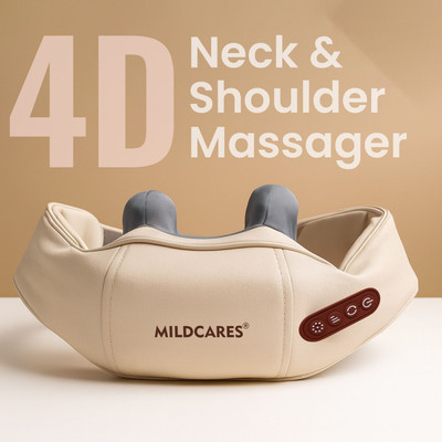 Mildcares Electric Neck Massager Machine with Heat | 4D Shiatsu Neck & Shoulder Massager Pillow | Rechargeable Cervical Back & Muscle Pain Relief for Stress & Relaxation Massager(Grey)