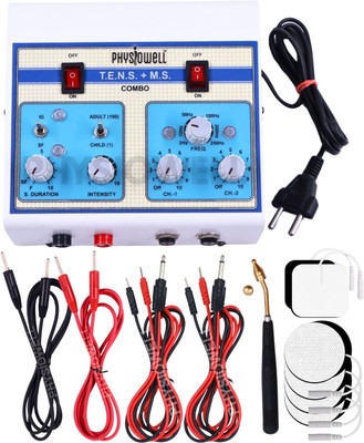 Physiowell Transcutaneous Electrical Nerve Stimulation Tens MS Combo Deluxe Physiotherapy Equipment Muscle Stimulator Machine for Physiotherapy Massager(White)