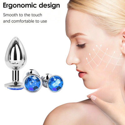 Bellesa SliverAnal Butt Plug with Crystal Jewel Premium Quality Plug Massager for Relaxation Waterproof Relaxing Massage Women Men Reusable Massager(Silver, Blue)