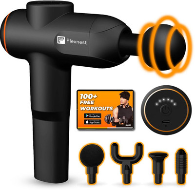 Flexnest Turbo Massage Gun Deep Tissue Vibration Gun Massager with 4 Silicone Coated Heads for Pain Relief Massager(Black)