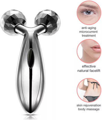 Glamezone 104 3D Y Shape Aluminium Microcurrent Face Platinum Roller Massager (Sliver) Massager(Silver)