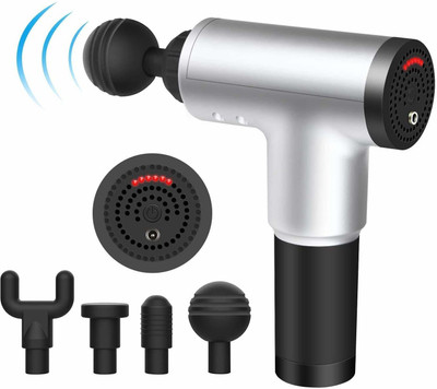 krenz Full Body Facial Massage Gun Vibration Massager Facial Gun - Facial Massage Gun Portable Vibration Muscle Body Massager with 4 Heads & 6 Adjustable Speed Vibrator for Neck / Full Body Massager Facial Massage Gun Massager(Black, Silver)